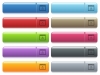 Application warning icons on color glossy, rectangular menu button - Application warning engraved style icons on long, rectangular, glossy color menu buttons. Available copyspaces for menu captions.