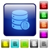 Database properties color square buttons - Database properties icons in rounded square color glossy button set