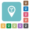 Cocktail bar GPS map location white flat icons on color rounded square backgrounds - Cocktail bar GPS map location rounded square flat icons