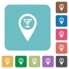 Cocktail bar GPS map location rounded square flat icons - Cocktail bar GPS map location white flat icons on color rounded square backgrounds