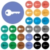 Safety key round flat multi colored icons - Safety key multi colored flat icons on round backgrounds. Included white, light and dark icon variations for hover and active status effects, and bonus shades on black backgounds.