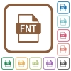 FNT file format simple icons in color rounded square frames on white background - FNT file format simple icons