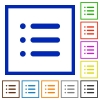 Unordered list flat color icons in square frames on white background - Unordered list flat framed icons