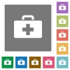 First aid kit square flat icons - First aid kit flat icons on simple color square backgrounds