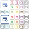 Primary credit card color flat icons in rounded square frames. Thin and thick versions included. - Primary credit card outlined flat color icons