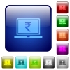 Laptop with Rupee sign icons in rounded square color glossy button set - Laptop with Rupee sign color square buttons