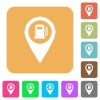 Gas station GPS map location flat icons on rounded square vivid color backgrounds. - Gas station GPS map location rounded square flat icons