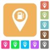 Gas station GPS map location rounded square flat icons - Gas station GPS map location flat icons on rounded square vivid color backgrounds.