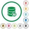 Database save flat icons with outlines - Database save flat color icons in round outlines on white background