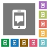 Mobile messaging square flat icons - Mobile messaging flat icons on simple color square backgrounds