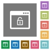Unlock application square flat icons - Unlock application flat icons on simple color square backgrounds