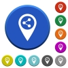 Share GPS map location beveled buttons - Share GPS map location round color beveled buttons with smooth surfaces and flat white icons