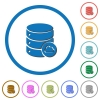 Cloud database flat color vector icons with shadows in round outlines on white background - Cloud database icons with shadows and outlines