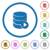 Database macro icons with shadows and outlines - Database macro flat color vector icons with shadows in round outlines on white background