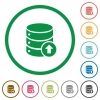 Database move up flat icons with outlines - Database move up flat color icons in round outlines on white background