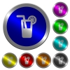 Longdrink icons on round luminous coin-like color steel buttons - Longdrink luminous coin-like round color buttons