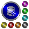 Database cancel luminous coin-like round color buttons - Database cancel icons on round luminous coin-like color steel buttons