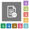 Source code document square flat icons - Source code document flat icons on simple color square backgrounds