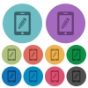 Smartphone memo color darker flat icons - Smartphone memo darker flat icons on color round background