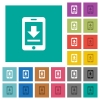 Mobile download square flat multi colored icons - Mobile download multi colored flat icons on plain square backgrounds. Included white and darker icon variations for hover or active effects.