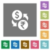 Dollar Rupee money exchange square flat icons - Dollar Rupee money exchange flat icons on simple color square backgrounds