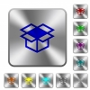 Open box engraved icons on rounded square glossy steel buttons - Open box rounded square steel buttons