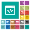 Programming code in software window multi colored flat icons on plain square backgrounds. Included white and darker icon variations for hover or active effects. - Programming code in software window square flat multi colored icons