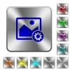 Image settings engraved icons on rounded square glossy steel buttons - Image settings rounded square steel buttons