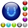 Horseshoe color glass buttons - Horseshoe icons on round color glass buttons