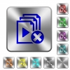Cancel playlist rounded square steel buttons - Cancel playlist engraved icons on rounded square glossy steel buttons
