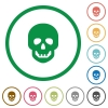 Human skull flat icons with outlines - Human skull flat color icons in round outlines on white background