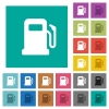 Gas station square flat multi colored icons - Gas station multi colored flat icons on plain square backgrounds. Included white and darker icon variations for hover or active effects.