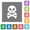 Skull with bones flat icons on simple color square backgrounds - Skull with bones square flat icons