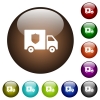 Money deliverer truck color glass buttons - Money deliverer truck white icons on round color glass buttons