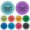 Steering wheel darker flat icons on color round background - Steering wheel color darker flat icons