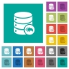 Database loopback multi colored flat icons on plain square backgrounds. Included white and darker icon variations for hover or active effects. - Database loopback square flat multi colored icons