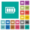 Full battery with three load units multi colored flat icons on plain square backgrounds. Included white and darker icon variations for hover or active effects. - Full battery with three load units square flat multi colored icons