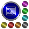 Web layout icons on round luminous coin-like color steel buttons - Web layout luminous coin-like round color buttons