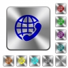 International call engraved icons on rounded square glossy steel buttons - International call rounded square steel buttons