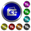 Euro wallet icons on round luminous coin-like color steel buttons - Euro wallet luminous coin-like round color buttons