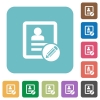 Edit contact white flat icons on color rounded square backgrounds - Edit contact rounded square flat icons