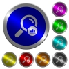 Search statistics luminous coin-like round color buttons - Search statistics icons on round luminous coin-like color steel buttons