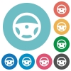 Steering wheel flat round icons - Steering wheel flat white icons on round color backgrounds
