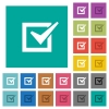 Checked box multi colored flat icons on plain square backgrounds. Included white and darker icon variations for hover or active effects. - Checked box square flat multi colored icons