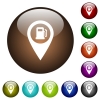 Gas station GPS map location white icons on round color glass buttons - Gas station GPS map location color glass buttons