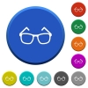 Eyeglasses round color beveled buttons with smooth surfaces and flat white icons - Eyeglasses beveled buttons