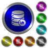 Database statistics luminous coin-like round color buttons - Database statistics icons on round luminous coin-like color steel buttons