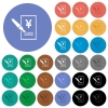 Signing Yen cheque multi colored flat icons on round backgrounds. Included white, light and dark icon variations for hover and active status effects, and bonus shades on black backgounds. - Signing Yen cheque round flat multi colored icons