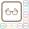 Eyeglasses simple icons in color rounded square frames on white background - Eyeglasses simple icons