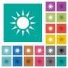 Sun multi colored flat icons on plain square backgrounds. Included white and darker icon variations for hover or active effects. - Sun square flat multi colored icons